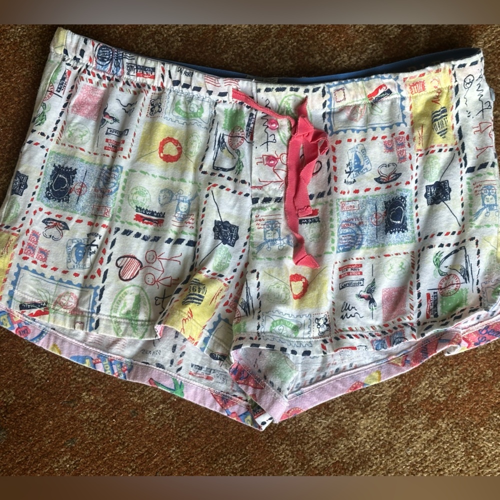 Jane & Bleecker shorts pajama bottoms postage stamps design small